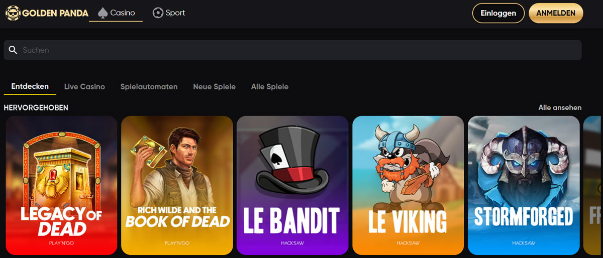 Spiele und Software bei Golden Panda Casino