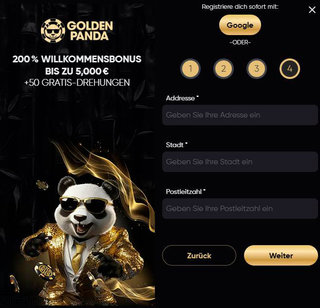 Registrieren Sie sich im Golden Panda Casino